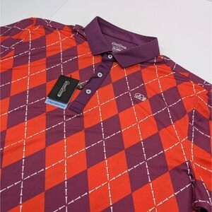 Good Good Golf Highland Polo‎ Shirt Mens 3XL Red Purple Argyle Print Performance